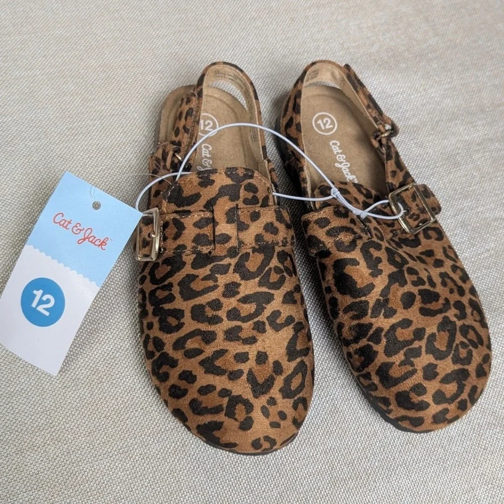 Cat & Jack Clogs Toddler 12 Brown Leopard NWT Berlin Slingback Buckle Shoes